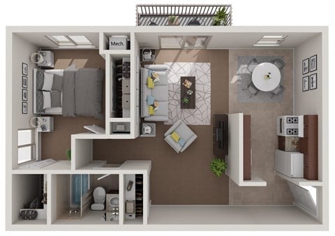 Floor plan for 1 bed, 1 bath, 800 sqft